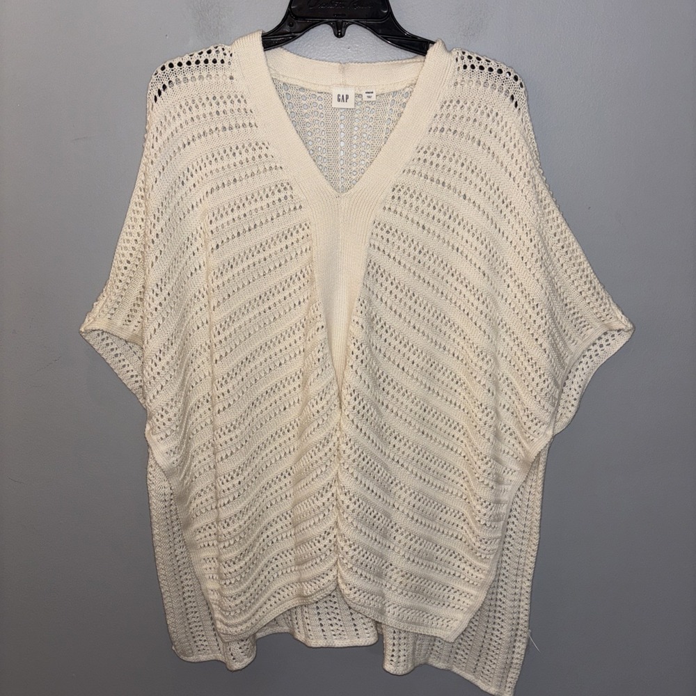 GAP Ivory Crochet Knit Poncho Shawl Boxy Boho Festival Country Cowgirl Size XXS